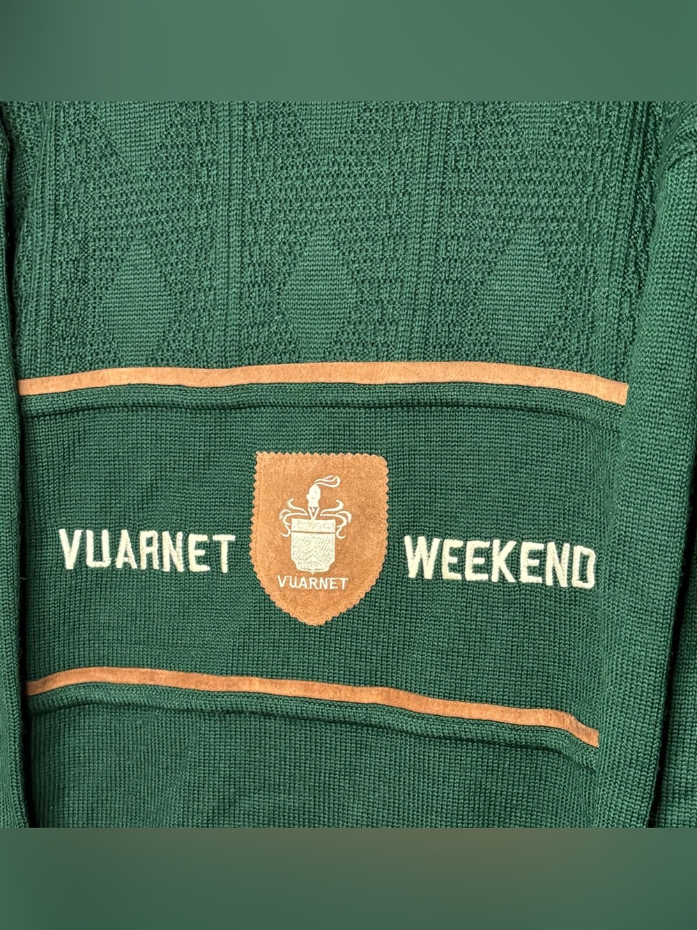 Vintage 80’s Vuarnet France Weekend Green Crewneck Wool Ski Sweater Men’s Large - Picture 3 of 5